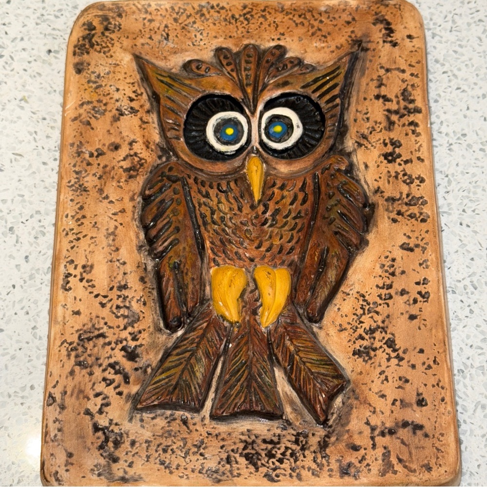 Vintage 1970s Owl Wall Art Plaque